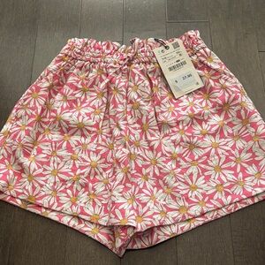 Zara Girls Pink Floral Linen blend Shorts